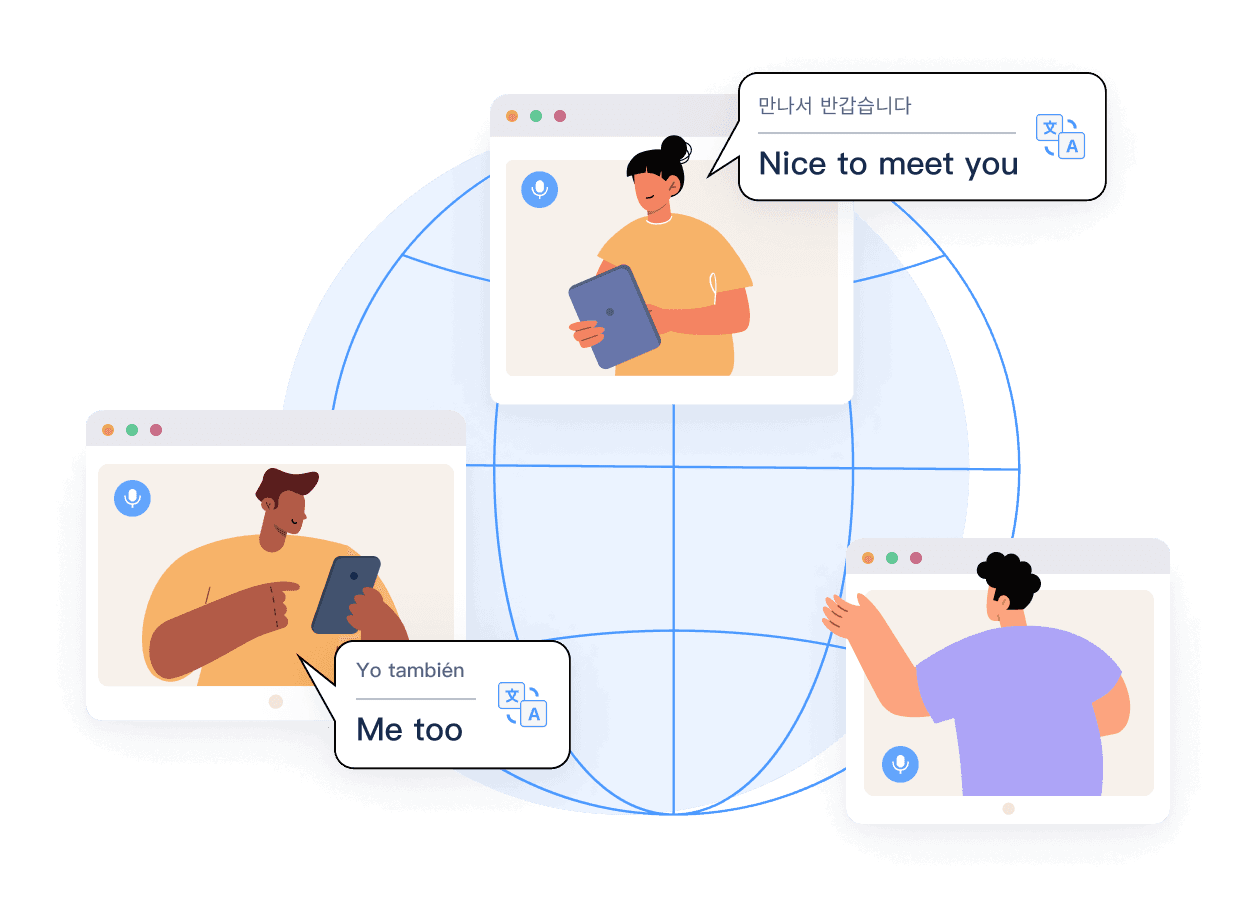 Bridgecall multilingual meeting with real-time translated speech